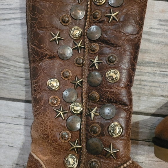 Australia Luxe Collective brown sheepskin Studded Knee-High Boots Women's 5 - Picture 4 of 16
